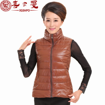 喜家婆 2015新款中老年女装时尚羽绒棉马甲大码立领短款无袖棉服坎肩棉外套 黑色 XXXL