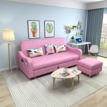 多功能储物沙发床两用可折叠拆洗双人2米客厅小户布艺沙发sn8323 粉色