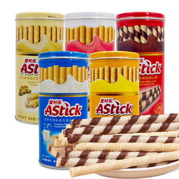 爱时乐 (astick) 威化卷心酥150g/罐 印尼进口威化夹心卷棒棒饼干零食