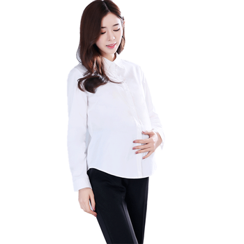 孕妈装 孕妈衬衫短款2018新款春秋工装长袖白色ol职业蓝色正装工作服