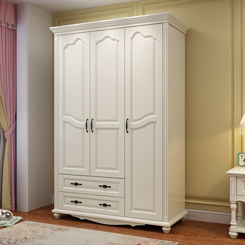 丽巢 衣柜韩式田园风实木衣柜三门开门衣柜大衣橱储衣柜 1083# 三门