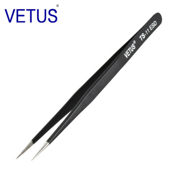 VETUS 防静电高精密镊子TS-11 ESD（140mm）不锈钢防磁防酸 钟表电子维修燕窝挑毛工具 TS-11 ESD  细尖型