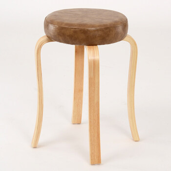家用高脚凳子多功能餐椅小板凳实木小椅客厅沙发凳圆凳 四曲脚 卡其