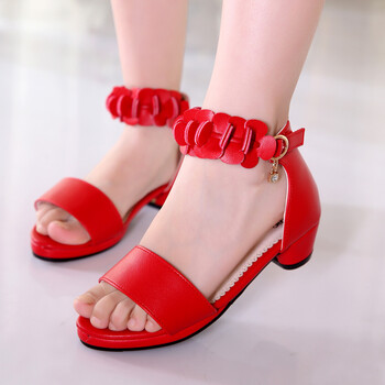 凉鞋2018夏季韩版儿童中大童公主鞋小高跟女孩学生儿童演出鞋 红色 30