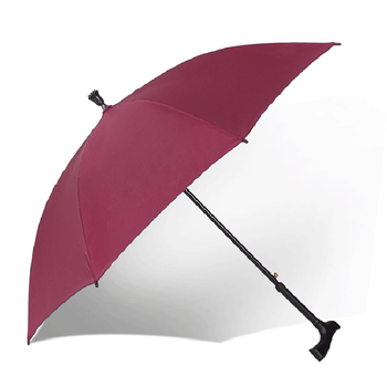 拐杖伞 多功能加固老人拐杖伞晴雨伞长柄手杖登山伞 枣红色