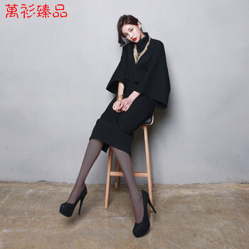 
                                        万衫臻品毛呢裙子包臀裙中长裙高腰一步裙黑 大码半身裙秋冬 M                