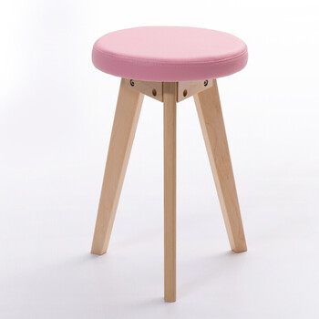 圆凳实木餐凳创意休闲北梳妆凳高脚凳小圆凳子皮凳 粉色面原木色脚