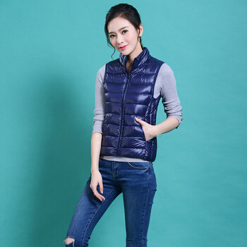 薇薇陈品2015羽绒服女短款马甲韩版轻薄立领马夹背心羽绒外套HZ03 藏青色 L