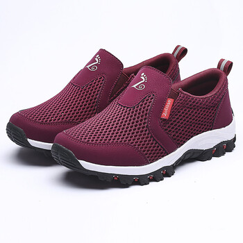 安全老人鞋女网面透气防滑软底爸爸妈妈中老年健步鞋男 紫红色 43