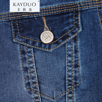 卡依朵KAYDUO2015秋装新款韩版百搭牛仔外套女修身长袖POLO领短款上衣潮 蓝色 S