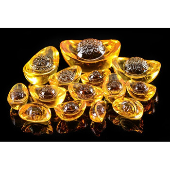 新款黄水晶元宝 大小金元宝转运家居风水摆件 6厘米福字款