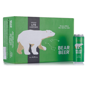 德国进口 豪铂熊（BearBeer）豪铂熊清爽啤酒500ml*24听整箱装