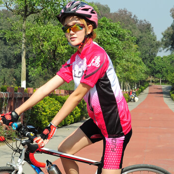 女款騎行服套裝 春夏季短袖袖自行車山地車衣服女公路車衣 玫紅套裝 l