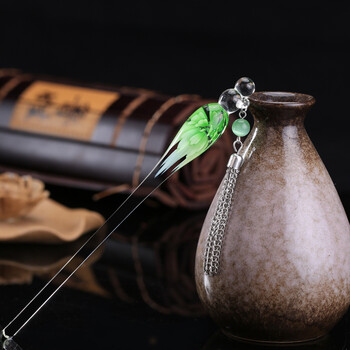 帅御涵 发簪玻璃发饰流苏发钗盘发饰品簪子 绿色