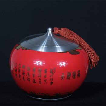 精品99.9%老纯锡罐 纯锡茶叶罐 茶叶盒 陶瓷锡罐 骨瓷手工锡罐 茶罐子茶具套装 锡壶器 奢华加大号龙腾四海喜气红色