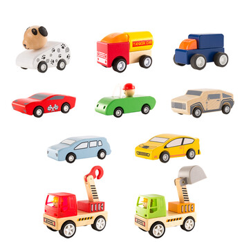 福孩儿木质小汽车玩具 男童女孩男孩宝宝回力车儿童拼装车子组合 10辆