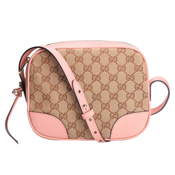 【古驰单肩斜挎包】gucci 古驰 女士卡其 粉色帆布单肩斜挎包 449413
