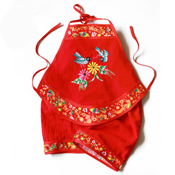 婴儿肚兜纯棉夏薄款春夏季儿童小孩宝宝儿兜兜女童红色套装 喜鹊 90cm