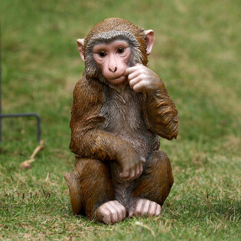 创意太阳能灯树脂工艺品花园装饰雕塑摆件 户外仿真动物金丝猴 舔指猴