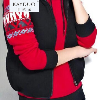 卡依朵KAYDUO2015冬装运动套装短裙女三件套卫衣套装加绒保暖休闲短裙套装 红色 L