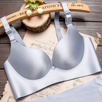 性感美女戴祺拉丝无痕内衣 女无钢圈小胸厚深v性感调整型聚拢胸罩 薄