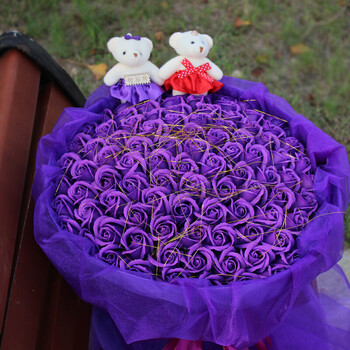礼物玫瑰花束肥皂花礼盒女生母浪漫创意礼品情人节香皂花c 99网纱紫色