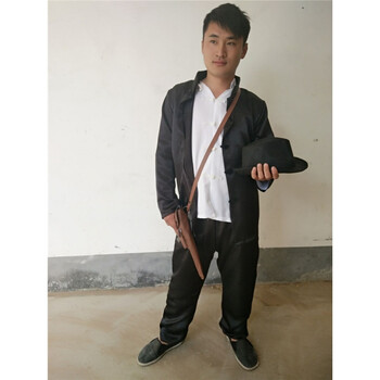 汉奸服装男翻译官务儿童演出服黑色土匪斧头帮表演服lxc 汉奸服全套