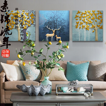 背景墙装饰画三联无框画现代简约立体浮雕装饰画挂画壁画 逐鹿生财 80