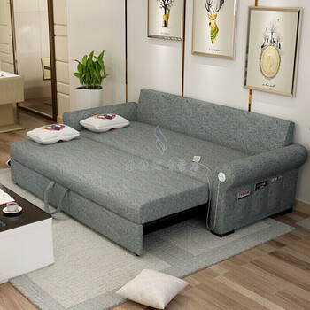 小户型乳胶折叠沙发床可拆洗客厅布艺沙发床带茶盘两用沙发床 深灰色