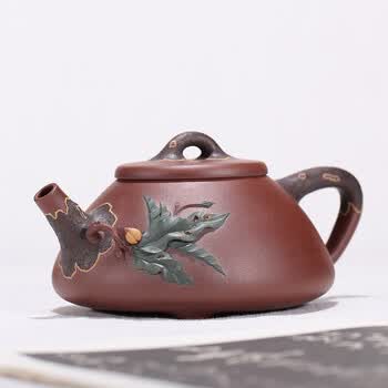 紫砂壶矿底槽清手贴花茶壶 320cc