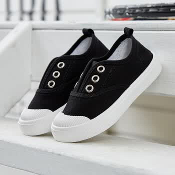 帆布鞋1-2-3-4-5-6-7-8-9岁女童布鞋女孩宝宝男童单鞋春秋款 f-1黑色