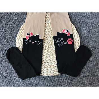 春秋款白色拼接女童丝袜打底袜裤夏 薄款小女孩裤袜子 黑色【脚印猫