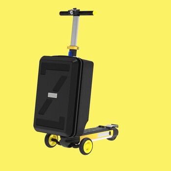 行李箱电动滑板车折叠超轻三轮电动车商务旅游 青春版黄 20寸黑箱 36v