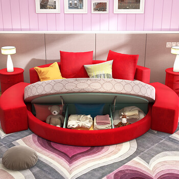 婚床 公主床 主题宾馆床 布艺圆床 皮艺圆床 布艺床酒店圆床 半圆款