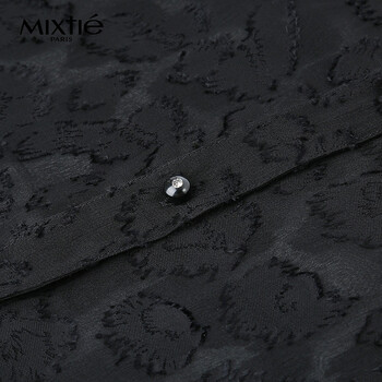 Mixtie美诗缇 2015秋季新款桑蚕丝时尚黑色豹纹性感透视衬衫 黑色 L