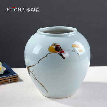 创意现代新中式陶瓷花瓶摆件简约花鸟罐彩绘客厅电视酒柜玄关摆设