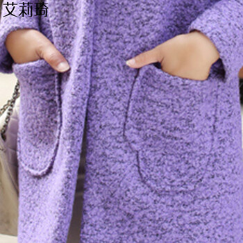 艾莉琦秋冬新款韩版修身款气质优雅小香风中长款毛呢大衣女 ALQ8108 紫罗兰 M
