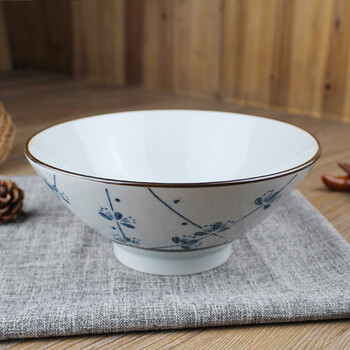 5英寸面碗斗笠碗 家用陶瓷大碗汤碗牛肉面碗 商用陶瓷餐具e 蓝梅