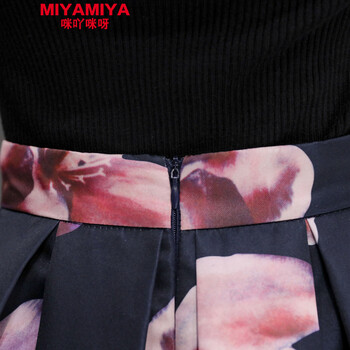 MIYAMIYA套装女秋韩版中长款修身显瘦印花连衣裙 黑色 L