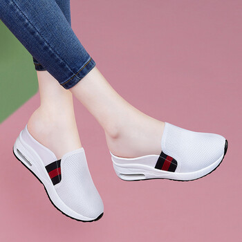 无后跟懒人鞋女2018夏季新款学生韩版ulzzang厚底一脚蹬女鞋 白色网面