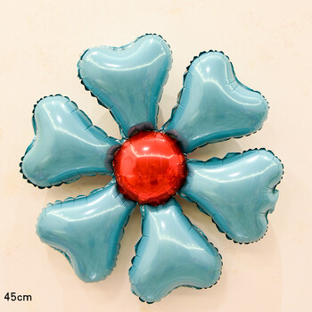 浅蓝六瓣花心形铝膜气球