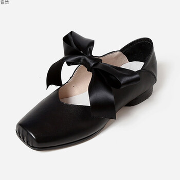 平底方头芭蕾舞鞋女2018韩版单鞋复古奶奶鞋蝴蝶结仙女鞋2.26 黑色 37