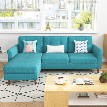 小户型布艺沙发客厅组合单双三人转角可拆洗 简约现代布沙发 青色 双