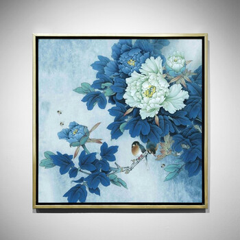 新中式花鸟手绘油画美式挂画玄关装饰画卧室餐厅客厅过道壁画竖版 框