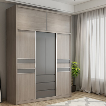 美百伦家具 衣柜 北欧四门推拉门衣柜轻奢卧室实木家具移门衣橱简易