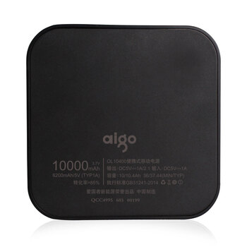 
                                        aigo充电宝 OL10400小巧便携10000毫安时移动电源 双USB输出 适用于苹果小米华为 黑色                