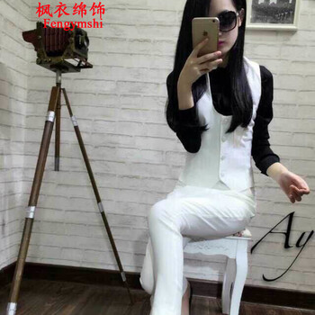 布咪朵2015新款女装时尚修身马甲高腰长裤套装1349T443B 黑色 S