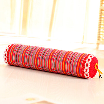 颈椎枕头糖果荞麦枕 圆柱枕头荞麦皮圆枕圆形枕芯枕 大红