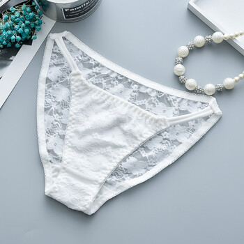 性感少女镂空透明三角裤甜美女士蕾丝边透气低腰底裤裆女内裤 白色