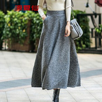 依妙韵2016秋冬新款半身裙毛呢半身长裙修身优雅大摆加厚A字裙D 深卡其布色 M